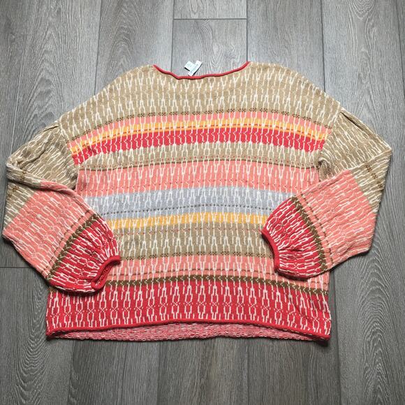 Sundance Womens Knit Jacquard Aztec Multicolor Pullover Sweater Linen Cotton XL - Picture 2 of 9